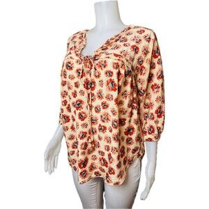 F. Rebecca Taylor Silk Top M Floral Multicolor Blouse 3/4 Sleeve  V Neck